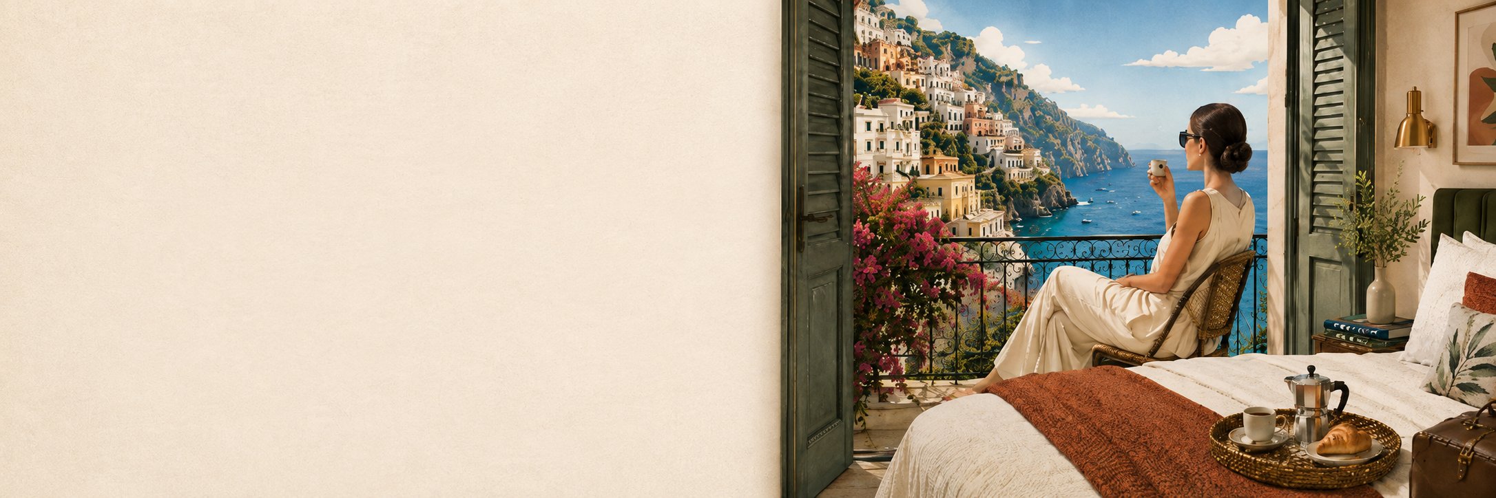 Hotel balcony overlooking the coast, the kind of booking worth locking in with the right cancellation terms
